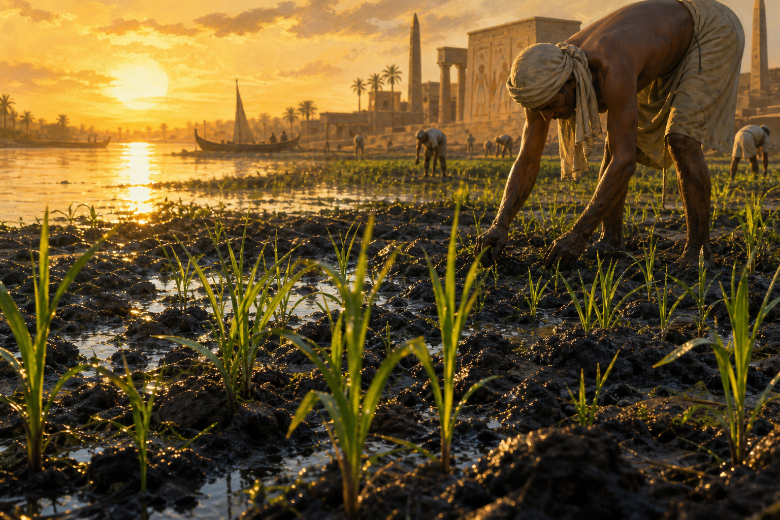 Trigo brotando na lama da cheia — vida após sol e água